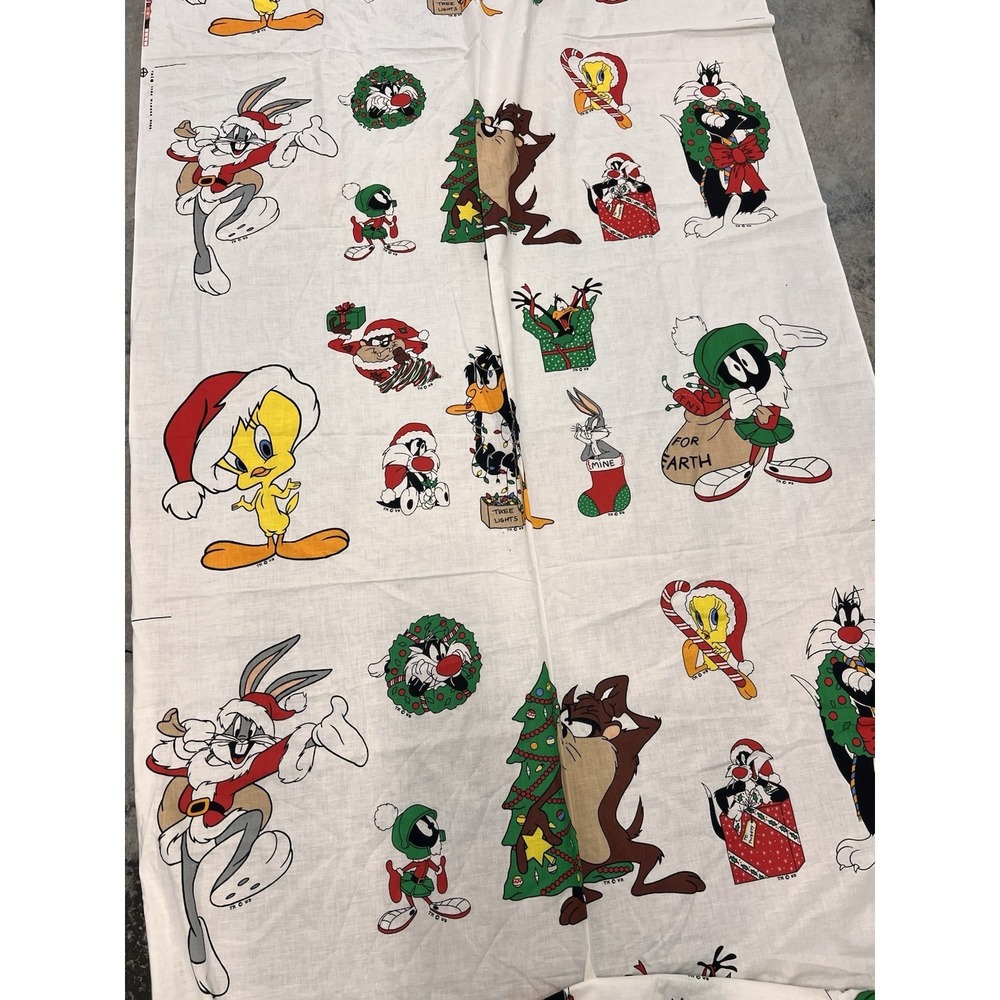 Vtg 90s Looney Tunes Christmas Appliques Fabric Panel Tweety Bugs Taz Daffy 3.5